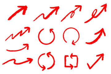 シンプルな手書きの矢印セット 筆　赤　ベクター