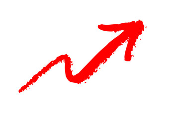 右肩上がりのくねくねした手書きの矢印　筆 　赤　ベクター