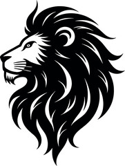 Majestic lion head silhouette isolated on white background.