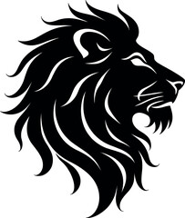 Majestic lion head silhouette isolated on white background.