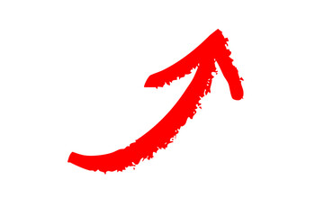右肩上がりのシンプルな手書きの矢印　筆　赤　ベクター