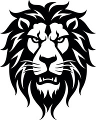 Majestic lion head silhouette isolated on white background.