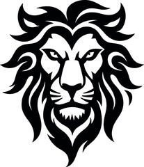 Majestic lion head silhouette graphic isolated on white background.