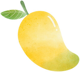 Watercolor Illustration of Ripe Yellow Mango