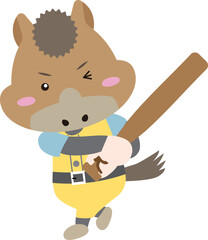 バットを振るかわいい馬のキャラクター（午年・スポーツイラスト）