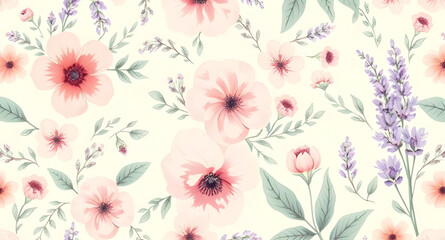 Seamless floral pattern, Floral repeat pattern, Botanical seamless design, Flower pattern, Vintage floral pattern, Hand-drawn flowers, Watercolor floral pattern, Elegant floral background, Spring flow