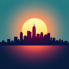 Fototapeta premium City at sunset, Sunset cityscape, Urban sunset, City skyline at dusk, Sunset skyline, Evening city view, City horizon at sunset, Golden hour city, Sunset over buildings, Downtown sunset, Urban silhoue