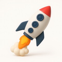 Cartoon Rocket Launching Against White Background