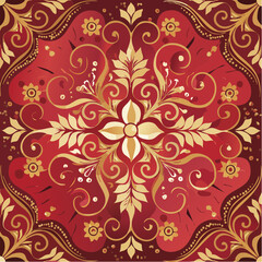 Large-Scale Batik Pattern Red and Gold Floral Design