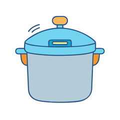 Cartoon Pressure Cooker with Steam Ready for Cooking on a White Background