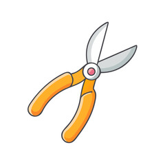 Illustration of gardening pruning shears with yellow handles and silver blades
