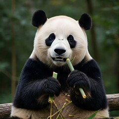 Obraz premium Close-up of a Panda Eating Bamboo 