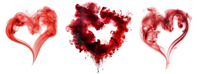 Red Hearts Set Made of Smoke on Transparent Background
