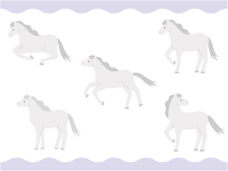 白馬のベクターイラストセット。干支、十二支、午、うま、午年、年賀状