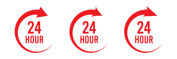 24 hour assistance icons. 24 hours 7 days in week support icons. 24 hour service icon. 24 hours icon. 24 hours order execution or delivery service icon. 24 hours icon flat style on a white background.