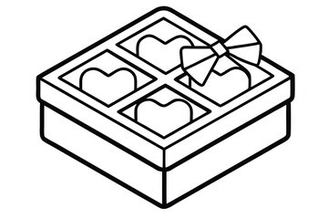 Gift box with four hearts isometric line art