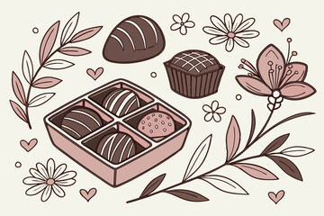 Assorted chocolate candies with floral decorations