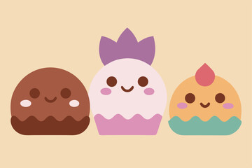 Cute cartoon desserts kawaii sweet treats illustration