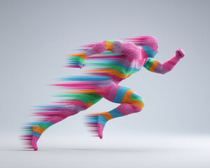 Colorful abstract runner with motion blur effect, dynamic energy, and vibrant stripes in futuristic style, expressing speed and power