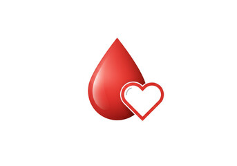 3D Blood Drop Heart Icon Represents Blood Donation Transfusion