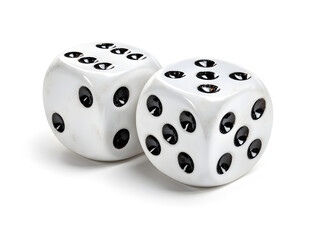 Two white dice with black pips, casting luck and chance for games and gambling