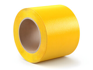 Vibrant Yellow Adhesive Tape Roll with Cardboard Core, Isolated on a Pure White Background for Versatile Design and Industrial Applications