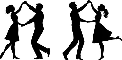 Dynamic Swing Dance Couples Silhouette - Retro Jive and Lindy Hop Dancers