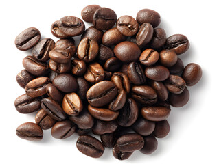 Heap of roasted coffee beans, high-quality arabica, with a rich aroma and deep flavor, perfect for brewing a delicious cup of coffee