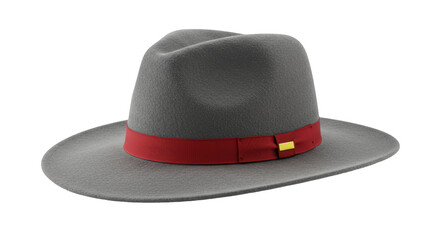 Isolated Grey Fedora Hat with Red Ribbon
