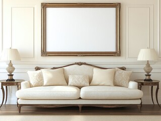 Cream sofa, ornate frame, elegant room