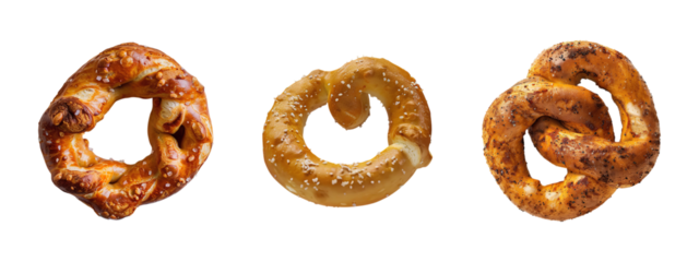 Salted Pretzels Set on Transparent Background