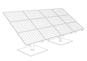 Solar panel outline vector illustration, white background. Wire-frame style. The layers of visible and invisible lines are separated. Renewable energy source concept. Editable. EPS 10
