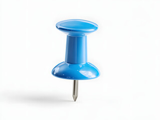 Single vibrant blue pushpin, a classic office stationery item, isolated on a clean white background, ready to secure important notes and documents to a bulletin board or wall