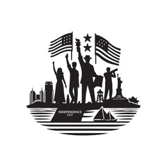Independence Day Silhouette Vector Illustration, Solid White Background.