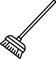 Simple Sweep: An uncluttered black-and-white line drawing captures a classic broom in a minimalist style, perfect for visual storytelling, from household chores to cleanliness.