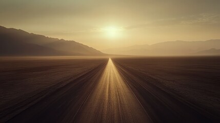 Fototapeta premium Desert Highway Sunset: A Journey into the Golden Hour