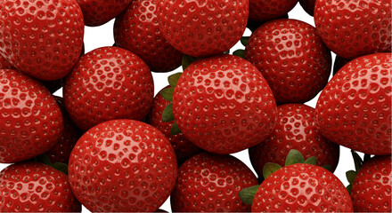 Close Up Photo Of Red Ripe Strawberries with Green Leaves on Transparent Background