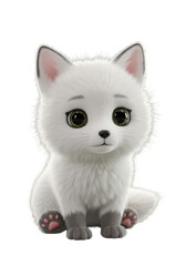 Cute White Baby Fox Animal Fur Cartoon Isolated Background 3D