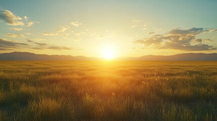 Obraz premium Golden sunset over a vast field
