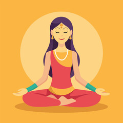 Elegant female meditating in sukhasana pose vector illustration