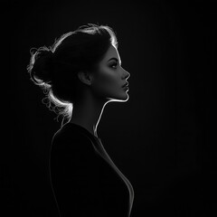 a white silhouette of a female project manager or leader with a black background 