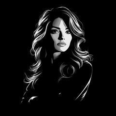 a white silhouette of a female project manager or leader with a black background 