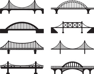 Collection of different bridge types black silhouettes