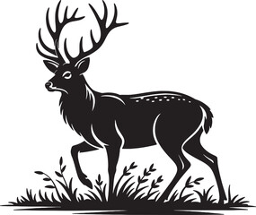 Majestic stag silhouette in grassland