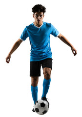 Dynamic Soccer Player Kicking Ball Sport Game on Transparent Background