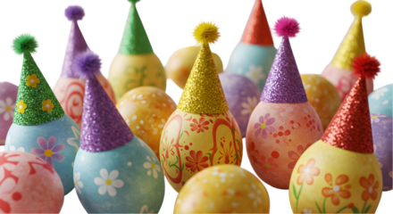 Easter Party Eggs With Hats On Transparent Background Illustration