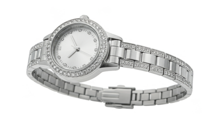 Elegant Silver Watch Illustration Isolated on Transparent Background