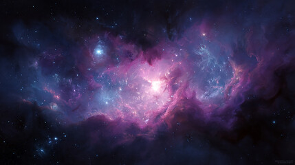 A vibrant nebula in deep space with bright stars, cosmic clouds, and colorful gas creating a beautiful and magical celestial scene