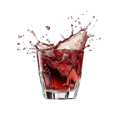 Red energy drink splash moving like ocean wave in air on transparent background

