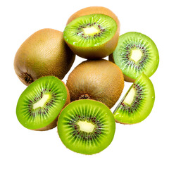 Fototapeta premium Sliced fresh kiwi fruit on white background, close-up, vibrant green color, high-resolution food photo